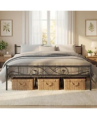 gaomon King Metal Platform Bed Frame with Unique Design Headboard and Under-Bed Storage