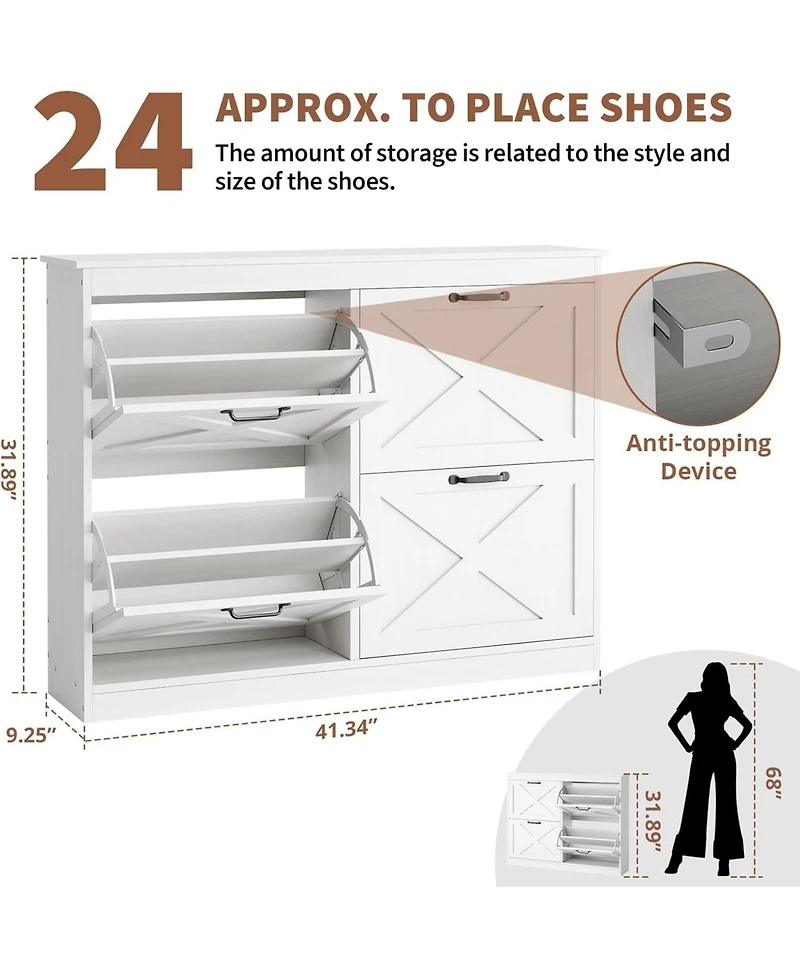 gaomon Hidden Shoe Storage Cabinet with 4 Flip Drawers & Adjustable Shelves, Modern Freestanding Shoe Rack Organizer for Entryway, Bedroom