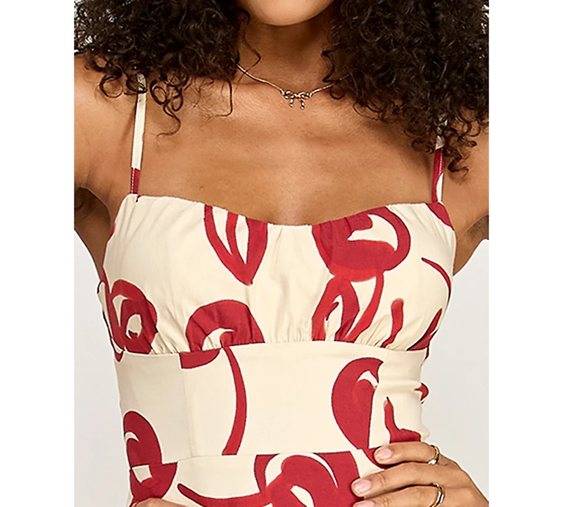 Katia Rae Women's Cherry Printed Sweetheart Neck Midi Dress