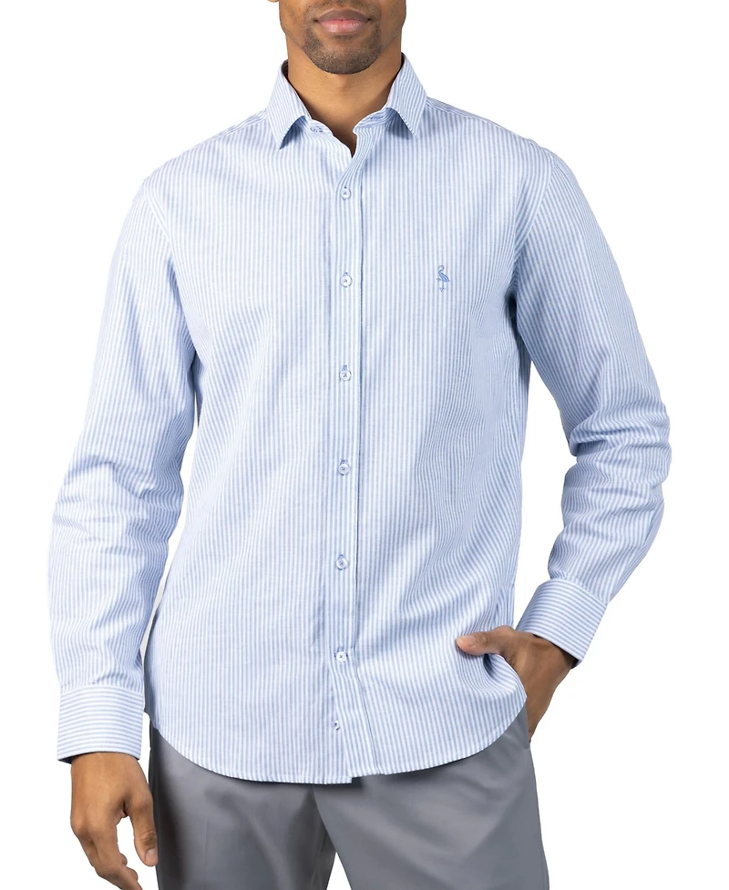 Tailorbyrd Men's Yarn Dyed Linen Stripe Long Sleeve Shirt