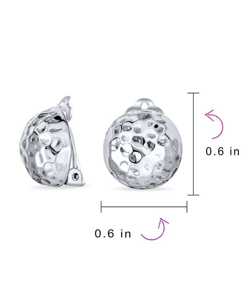 Bling Jewelry Hammered Textured Ball Button Clip Earrings .925 Sterling Silver Non-Pierced Ears