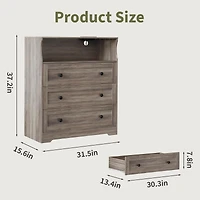 gaomon 3-Drawer Wooden Dresser with Led Lights & Charging Station, Storage Chest for Living Room & Closet.