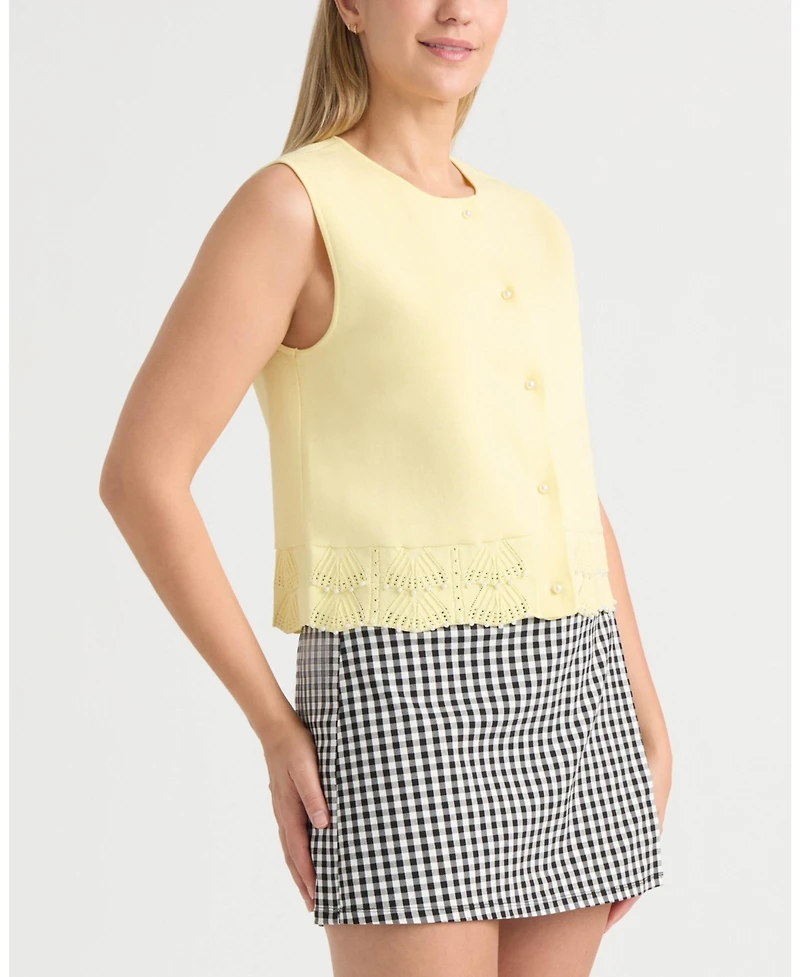 Ellen Tracy Women's Knit Vest with Pearl Detailing Sweater