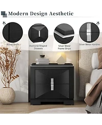 Rainsken Modern Nightstand, Wood Diamond Shaped End Table, 2 Drawers Bedside Table with Storage for Bedroom, Living Room