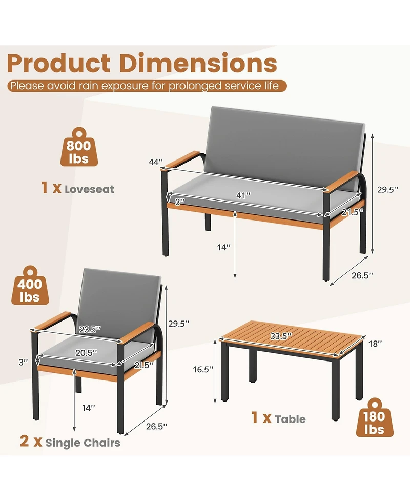 Gymax 4 Piece Outdoor Furniture Set w/Coffee Table Loveseat & 2 Single Chairs for Porch