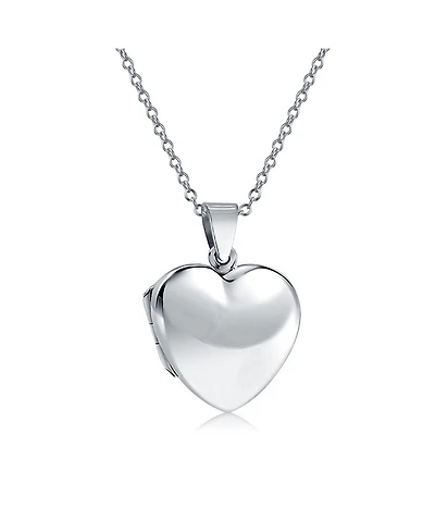 Bling Jewelry Simple Keepsake Puff Heart Shaped Photo Locket Necklace Pendant .925 Sterling Silver