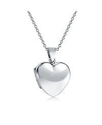 Bling Jewelry Simple Keepsake Puff Heart Shaped Photo Locket Necklace Pendant .925 Sterling Silver