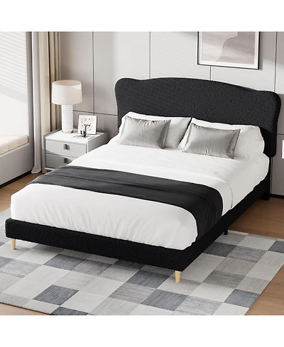 gaomon Queen Size Bed Frame with Upholstered Headboard, Soft Low Profile Sturdy Platform Bed with Rounded Corners Design, Heavy Duty, Wooden Slats