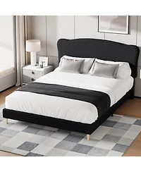 gaomon Queen Size Bed Frame with Upholstered Headboard, Soft Low Profile Sturdy Platform Bed with Rounded Corners Design, Heavy Duty, Wooden Slats