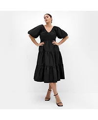 City Chic Women's Fantasy Puff Sleeve Midi Dress