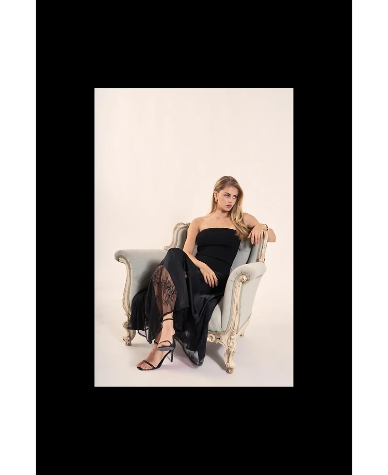 endless rose Women's Satin Lace Maxi Skirt