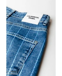 Colourful Rebel Women's Gaias Rhinestones High Rise Wide Leg Denim Pants