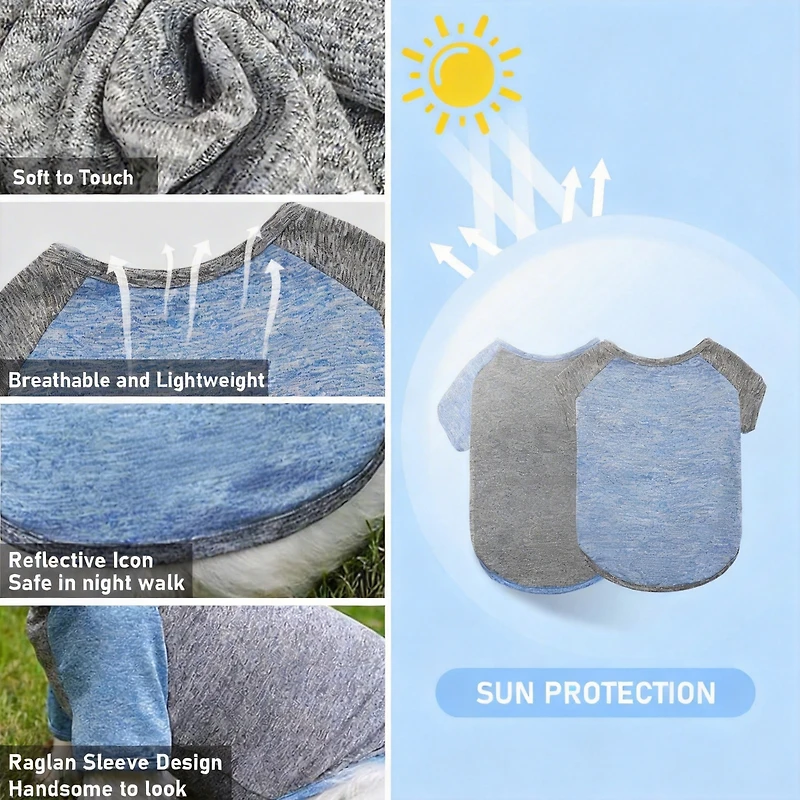 Aronkl 2-Pack Lightweight Athletic Dog T-Shirt with Reflective Label for Outdoor Use