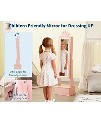 gaomon Kids Jewelry Armoire with Full-Length Mirror and Led Light