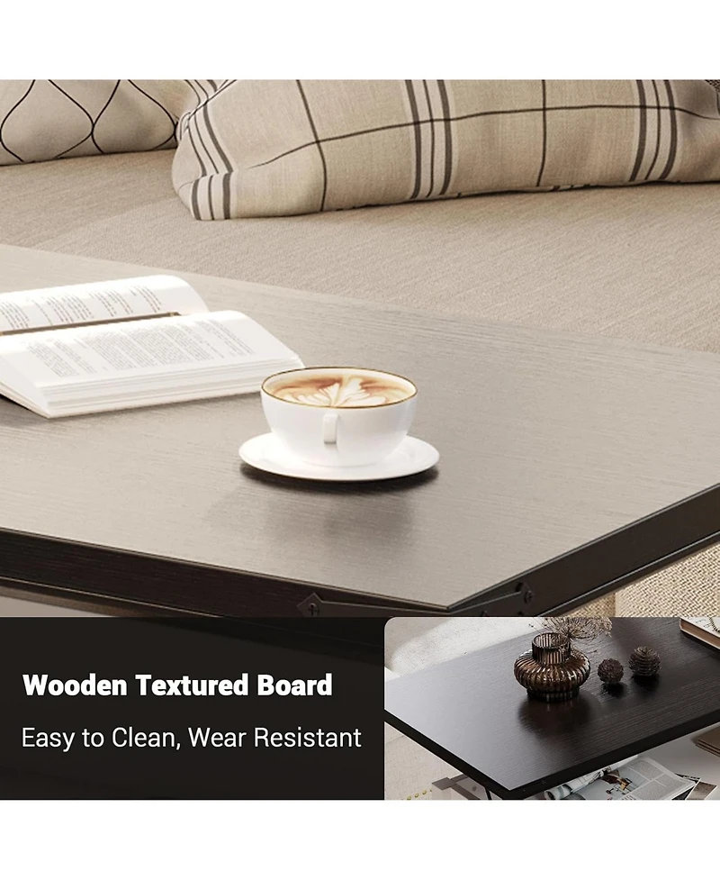 gaomon Lift Top Coffee Table, Multifunctional Table with Sliding Barn Door, Hidden Storage Compartment, Lifting Tabletop, Adjustable Shelf