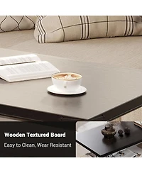 gaomon Lift Top Coffee Table, Multifunctional Table with Sliding Barn Door, Hidden Storage Compartment, Lifting Tabletop, Adjustable Shelf