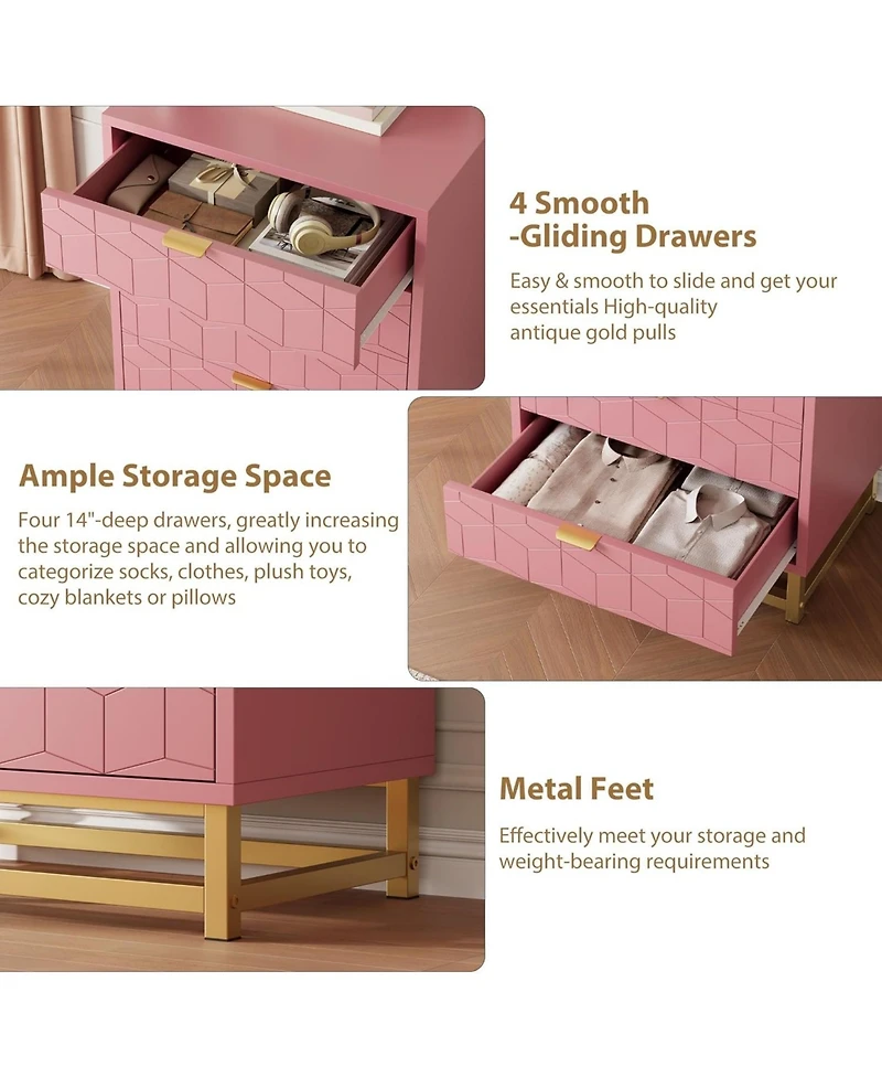 gaomon Dresser for Bedroom, 4 Drawer Wooden Dresser with Gold Handles, Modern Storage Dressers & Chests of Drawers for Hallway