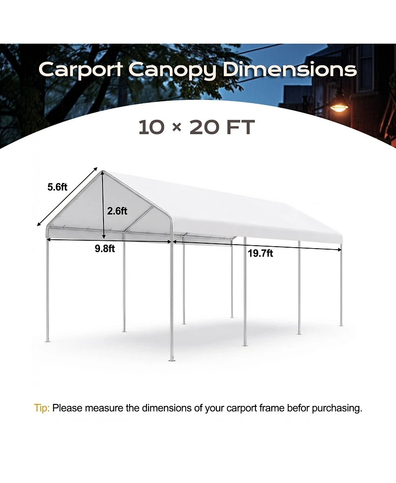 Aoodor 10 x 20 Ft All Weather Carport Replacement Canopy Cover