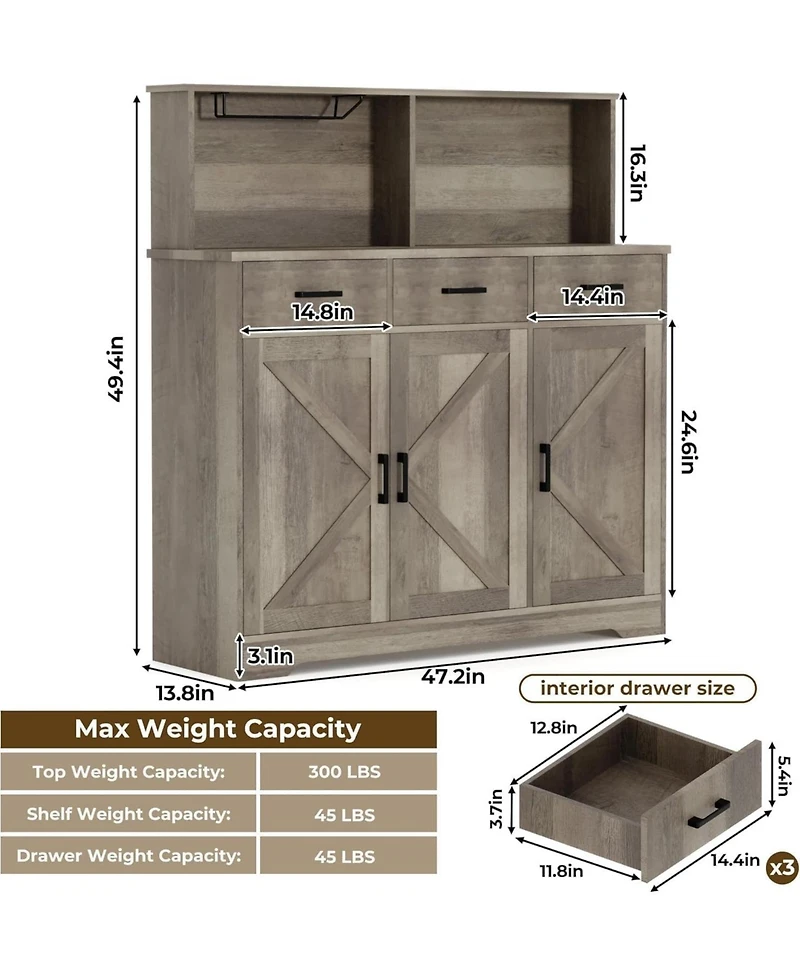 gaomon Farmhouse Style Buffet Cabinet with Integrated Microwave Stand, Versatile Sideboard Storage Featuring Drawers and Shelves