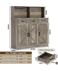 gaomon Farmhouse Style Buffet Cabinet with Integrated Microwave Stand, Versatile Sideboard Storage Featuring Drawers and Shelves