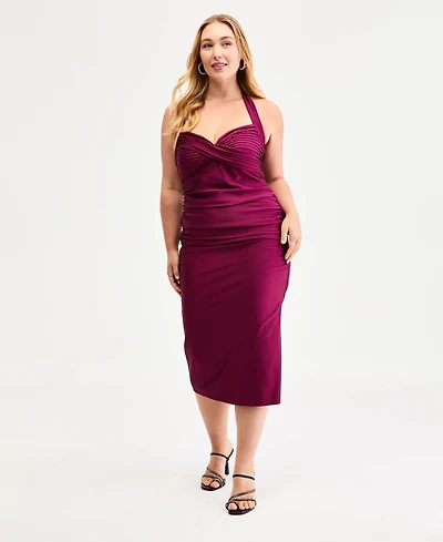 Emerald Sundae Trendy Plus Size Pleated Bodice Halter Midi Dress