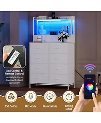 gaomon Rustic Dresser for Bedroom with Charging Station, App Controlled Rgb Led