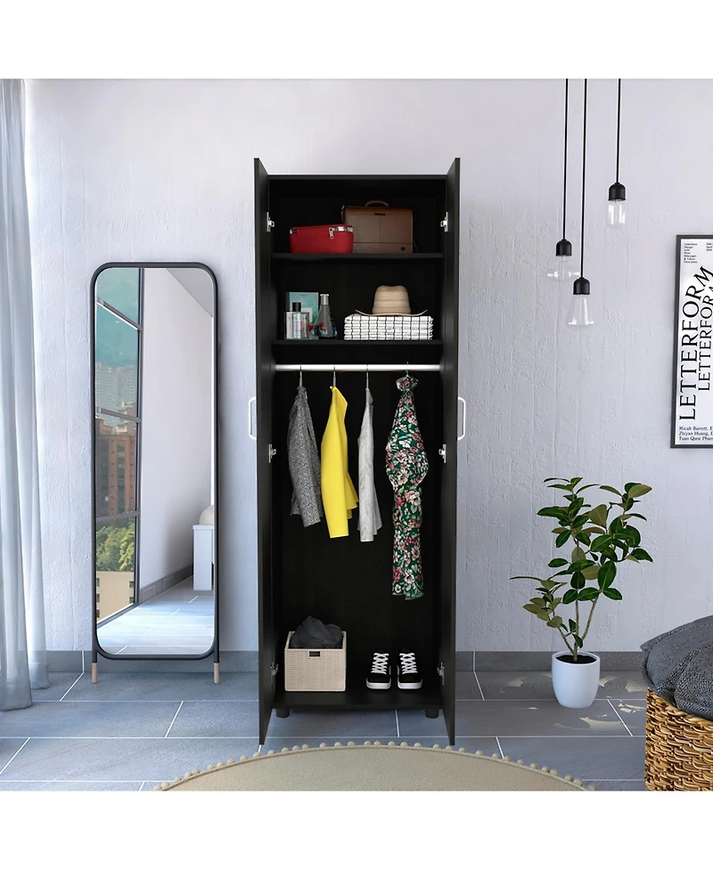 Flynama Double Door Armoire with Metal Hanging Rod and Two Interior Shelves Storage Cabinet