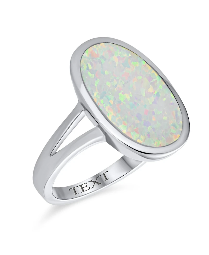 Bling Jewelry Boho Iridescent White Created Opal Big Oval Split Shank Statement Ring .925 Sterling Silver Rhodium Plating