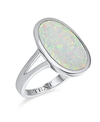 Bling Jewelry Boho Iridescent White Created Opal Big Oval Split Shank Statement Ring .925 Sterling Silver Rhodium Plating
