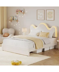 gaomon Queen Bed Frame Adjustable Upholstered Headboard Storage Drawers Boucle Lamb Fleece Led Kids Bed Wood Slats