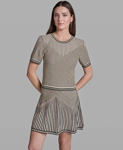 Bcbg Women's Short-Sleeve Mix Pattern Crew Neck Top