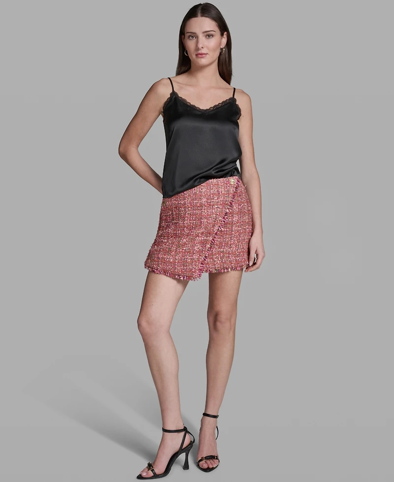 Bcbg Women's Fringe Hem Tweed Short Skirt