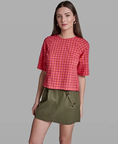 Bcbg Women's Elbow-Sleeve Crinkle Stripe Top