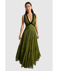 Warehouse Women's Petite Velvet Trim Tulle Maxi Dress
