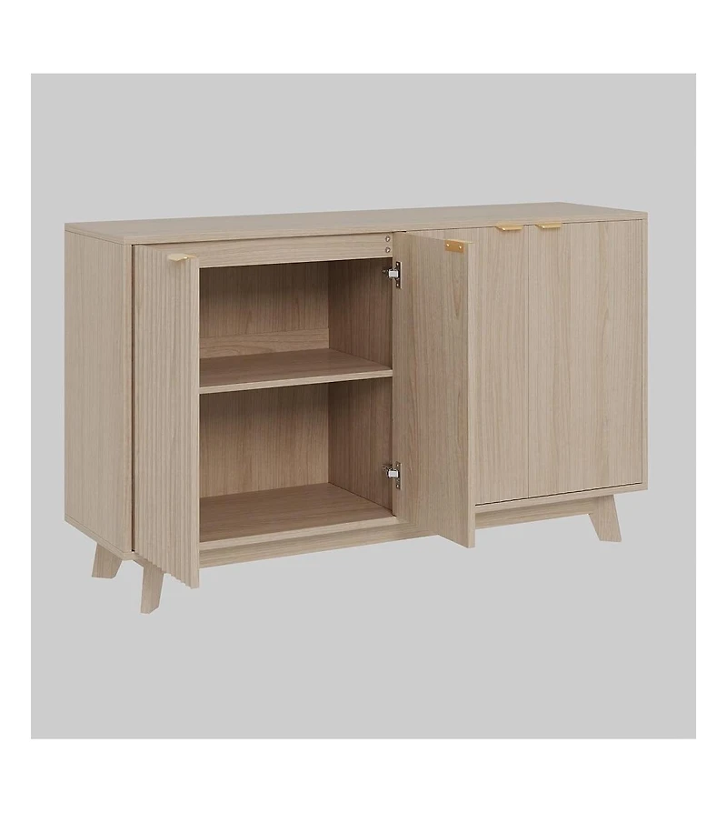 gaomon Fluted Cabinet with Storage Buffet Sideboard with Adjustable Shelves and Gold Handles for Living Room Entry and Kitchen Natural