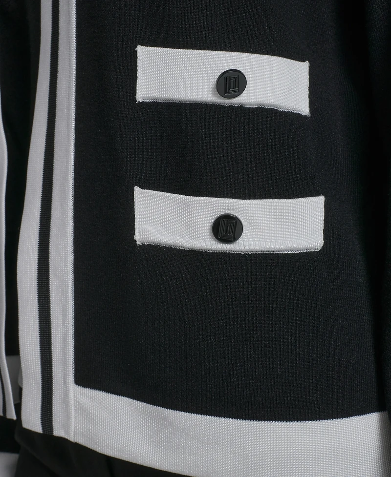 Karl Lagerfeld Women's Open-Front Long-sleeve Knit Cardigan with Contrast Trim