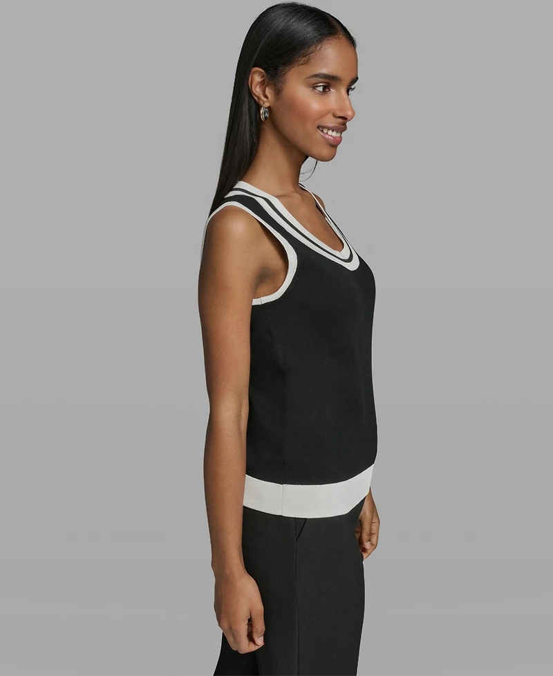 Karl Lagerfeld Women's Scoop-Neck Sleeveless Knit Top with Contrast Trim