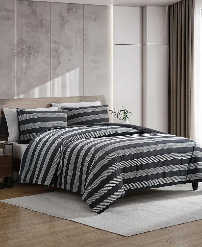 Kenneth Cole New York Banded Stripe Textured Microfiber 7-Pc. Comforter Set