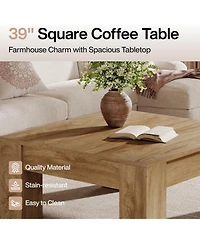 Tribesigns Square Coffee Table, 39-Inch Farmhouse Wooden Table with Sturdy Legs