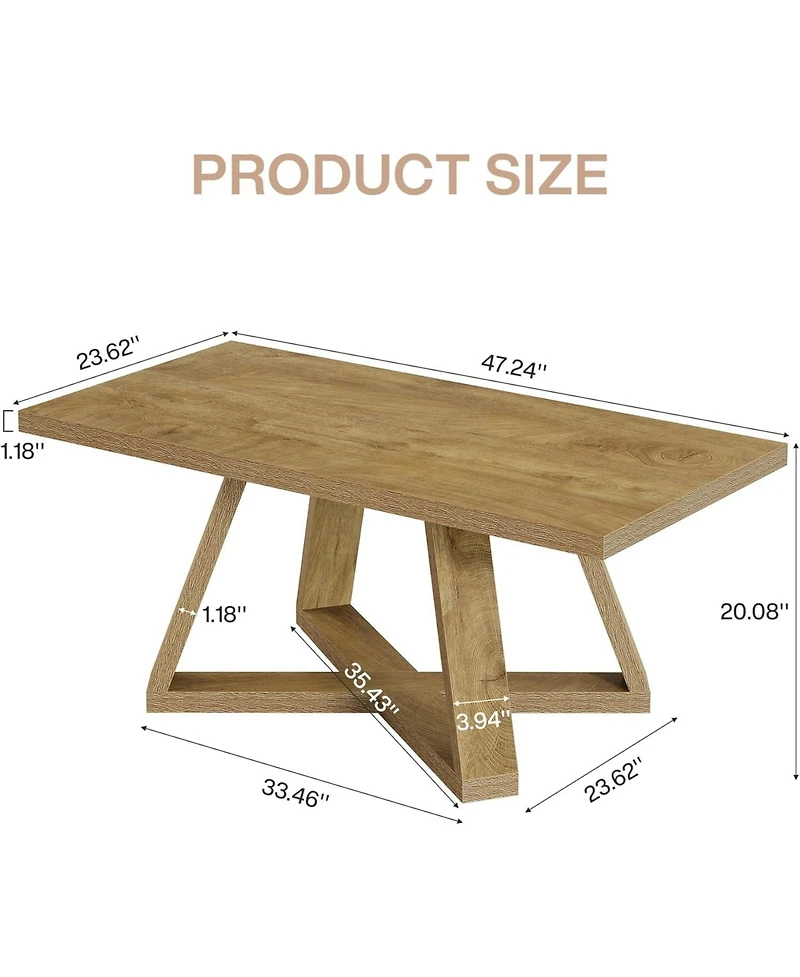 Tribesigns 47.2" Rectangle Coffee Table for Living Room, Farmhouse Style