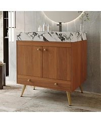 Sillysis 30" Freestanding Bathroom Vanity with Faux Marble Top, Ceramic Sink, Soft Close Storage for Small Bathrooms