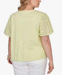 Ruby Rd. Plus Eyelet Sleeve Cotton Jersey Top