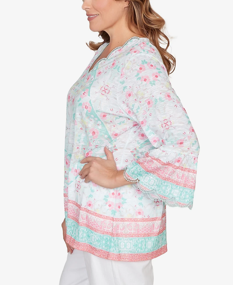 Ruby Rd. Plus Scalloped Neck Tapestry Print Knit Top