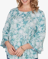 Ruby Rd. Plus Size Floral Puff Print Ruffle Knit Top