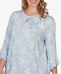 Ruby Rd. Plus Size Starfish Puff Print Flutter Sleeve Top