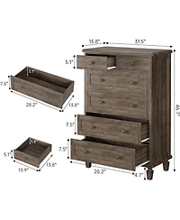 gaomon 6 Drawer Tall Vintage Wood Dresser with Carved Handles & Tapered Legs, Distressed