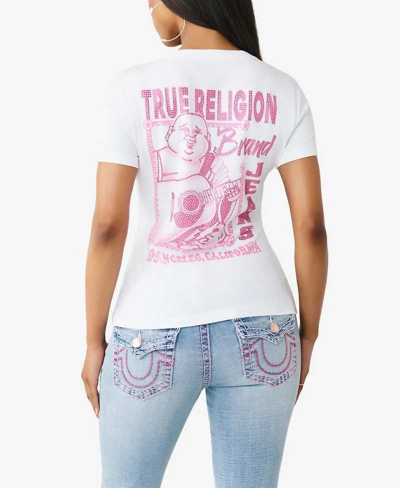 True Religion Women's Crystal Buddha V-Neck T-Shirt