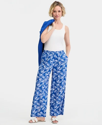Jm Collection Women's Printed Linen-Blend Wide-Leg Pants, Macy's Exclusive