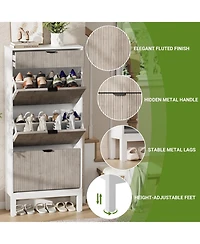 gaomon Shoe Storage Cabinet with 3 Flip Drawers Entry Rack with Iron Legs Fluted Organizer Entryway