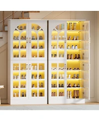 Tribesigns 68.94" Tall Shoe Cabinet with Doors and Led Lights Set of 2, 8-Tier Wooden Shoe Rack Organizer with Adjustable Shelves